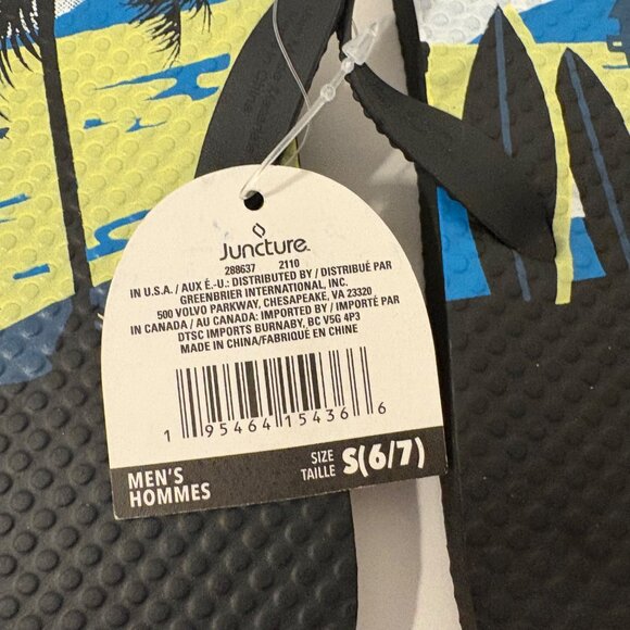 Juncture Mens NEW w‎ Tag Flip Flops Size S(6/7) Beach Print Black & Blue Sandals - Picture 4 of 6